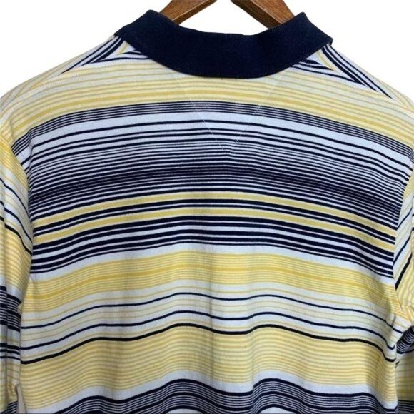 Tommy Hilfiger Polo Shirt Long Sleeve Navy Yellow Stripe Boys Size Large - Picture 7 of 7